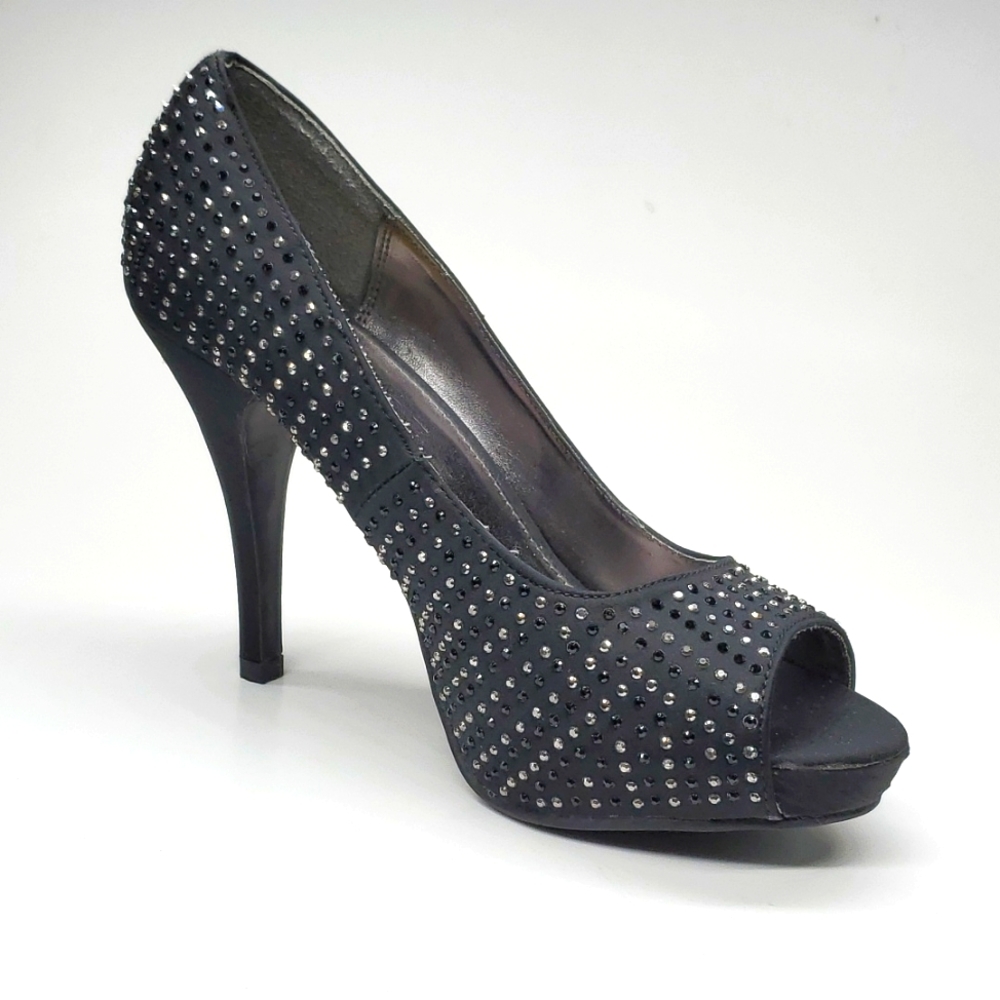 Rampage Black Silver Bling Peep Toe Pump 8